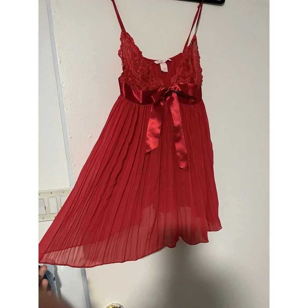 Vtg Victoria’s Secret Lingerie Red‎ Sheer Lace Satin Bow Sexy Women’s Sz M